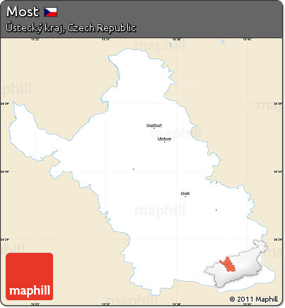 Classic Style Simple Map of Most, single color outside