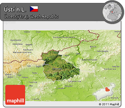 Satellite 3D Map of Ústí N.L., physical outside