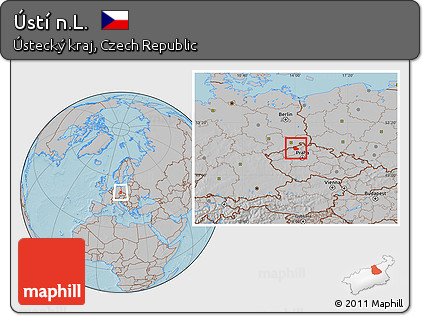 Gray Location Map of Ústí N.L., hill shading