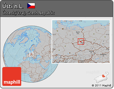 Gray Location Map of Ústí N.L., hill shading