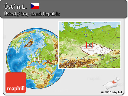 Physical Location Map of Ústí N.L., highlighted country, highlighted parent region