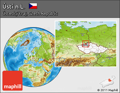 Physical Location Map of Ústí N.L., highlighted country, highlighted parent region