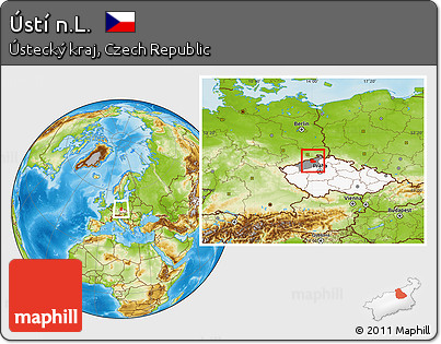 Physical Location Map of Ústí N.L., highlighted country, highlighted parent region