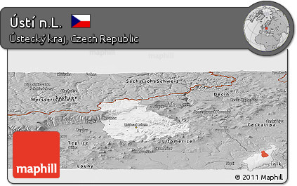 Gray Panoramic Map of Ústí N.L.