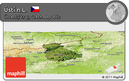 Satellite Panoramic Map of Ústí N.L., physical outside