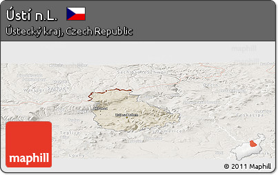 Shaded Relief Panoramic Map of Ústí N.L., lighten
