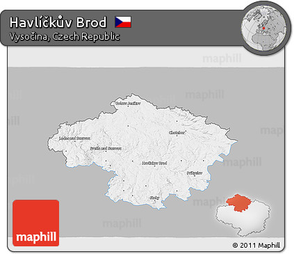 Gray 3D Map of Havlíčkův Brod, single color outside