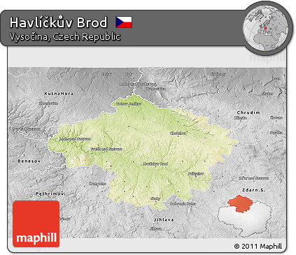 Physical 3D Map of Havlíčkův Brod, desaturated