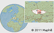 Savanna Style Location Map of Havlíčkův Brod, highlighted country, highlighted parent region, hill shading