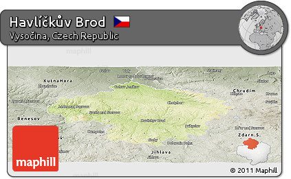 Physical Panoramic Map of Havlíčkův Brod, semi-desaturated