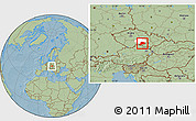 Savanna Style Location Map of Třebíč, highlighted parent region, hill shading
