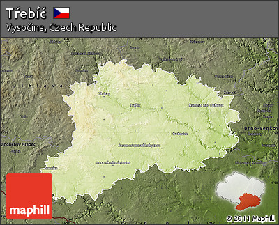 Physical Map of Třebíč, darken