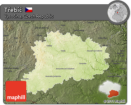 Physical Map of Třebíč, darken
