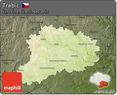 Physical Map of Třebíč, darken