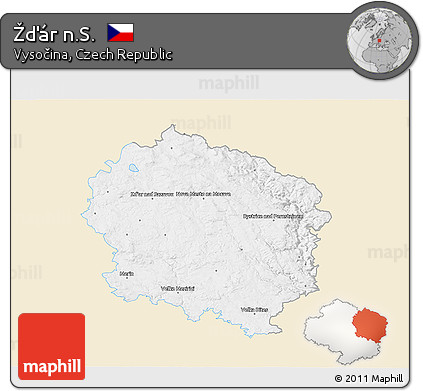 Classic Style 3D Map of Žďár N.S., single color outside