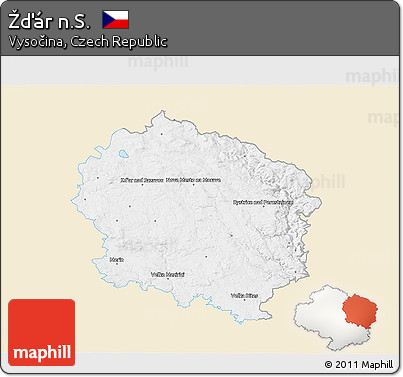 Classic Style 3D Map of Žďár N.S., single color outside