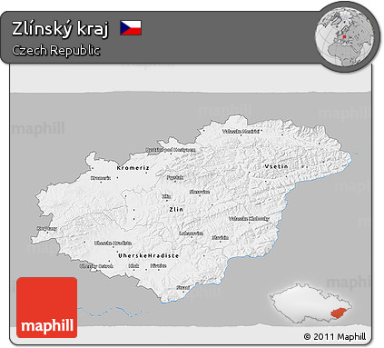 Gray 3D Map of Zlínský Kraj, single color outside