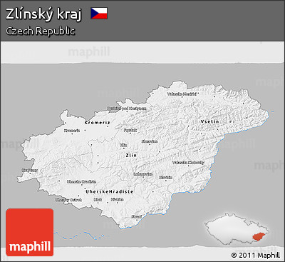 Gray 3D Map of Zlínský Kraj, single color outside