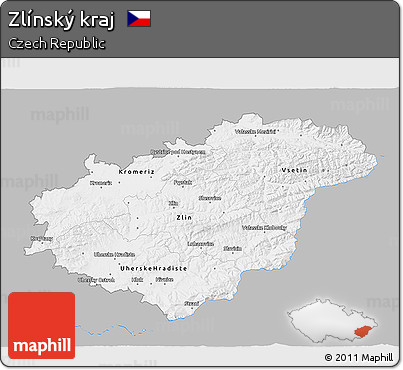 Gray 3D Map of Zlínský Kraj, single color outside