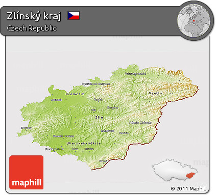 Physical 3D Map of Zlínský Kraj, cropped outside