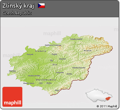 Physical 3D Map of Zlínský Kraj, cropped outside