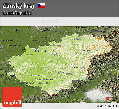 Physical 3D Map of Zlínský Kraj, darken