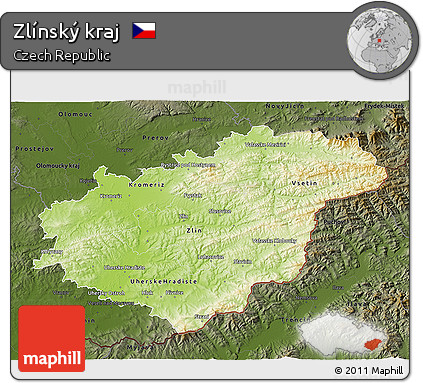 Physical 3D Map of Zlínský Kraj, darken