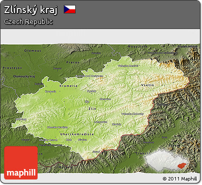 Physical 3D Map of Zlínský Kraj, darken