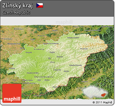 Physical 3D Map of Zlínský Kraj, satellite outside