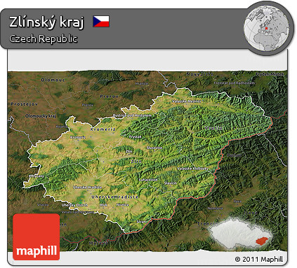 Satellite 3D Map of Zlínský Kraj, darken