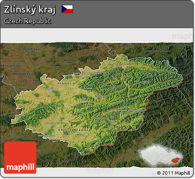 Satellite 3D Map of Zlínský Kraj, darken