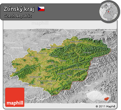 Satellite 3D Map of Zlínský Kraj, lighten, desaturated