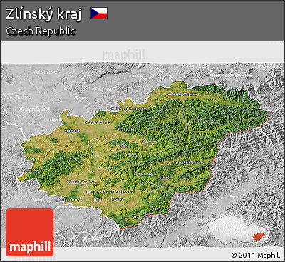 Satellite 3D Map of Zlínský Kraj, lighten, desaturated