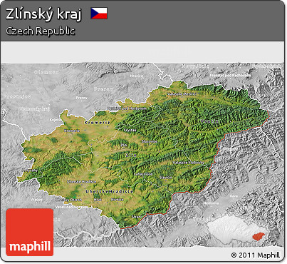 Satellite 3D Map of Zlínský Kraj, lighten, desaturated