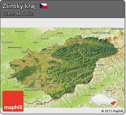 Satellite 3D Map of Zlínský Kraj, physical outside