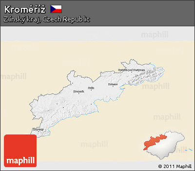 Classic Style 3D Map of Kroměříž, single color outside