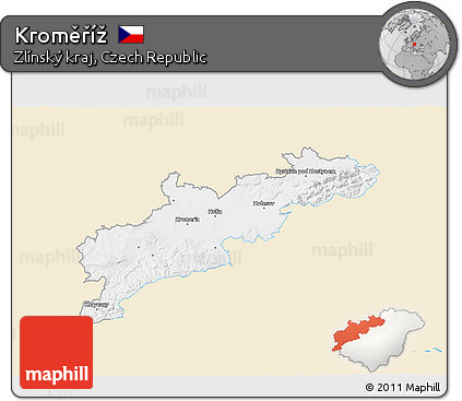 Classic Style 3D Map of Kroměříž, single color outside