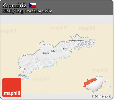 Classic Style 3D Map of Kroměříž, single color outside