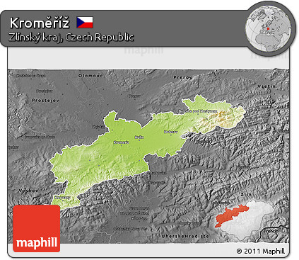 Physical 3D Map of Kroměříž, darken, desaturated
