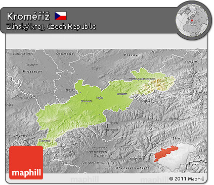 Physical 3D Map of Kroměříž, desaturated