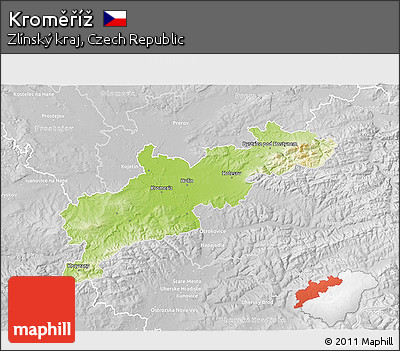 Physical 3D Map of Kroměříž, lighten, desaturated