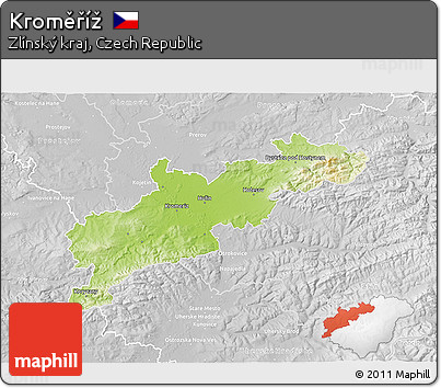 Physical 3D Map of Kroměříž, lighten, desaturated