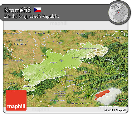 Physical 3D Map of Kroměříž, satellite outside