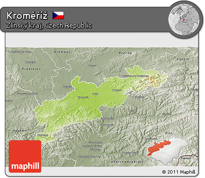 Physical 3D Map of Kroměříž, semi-desaturated