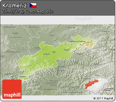 Physical 3D Map of Kroměříž, semi-desaturated