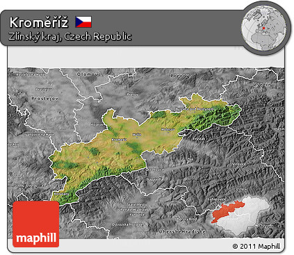 Satellite 3D Map of Kroměříž, desaturated