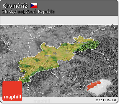 Satellite 3D Map of Kroměříž, desaturated