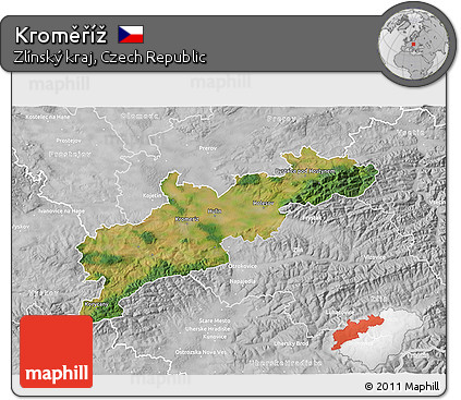 Satellite 3D Map of Kroměříž, lighten, desaturated
