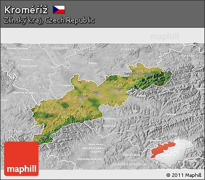 Satellite 3D Map of Kroměříž, lighten, desaturated