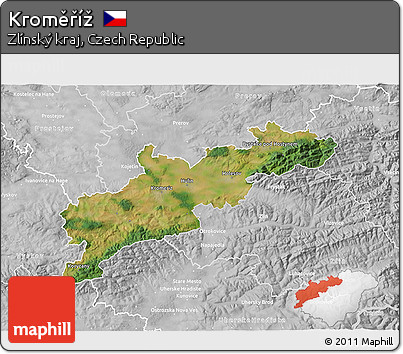 Satellite 3D Map of Kroměříž, lighten, desaturated